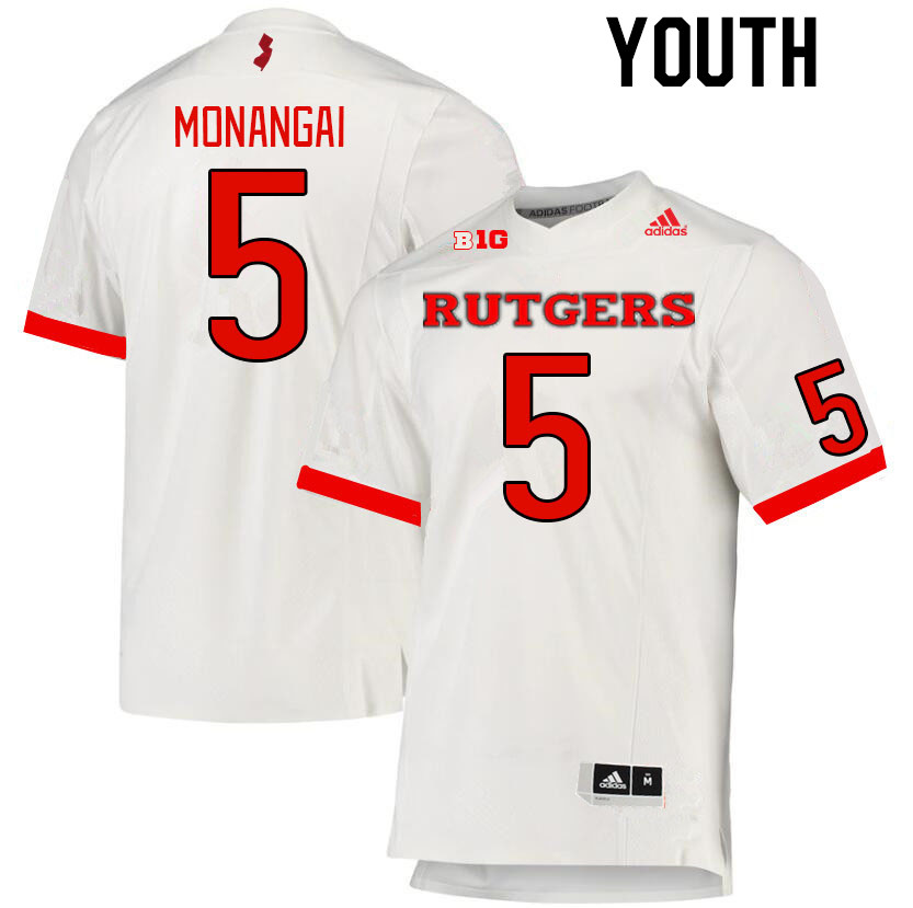 Youth #5 Kyle Monangai Rutgers Scarlet Knights College Football Jerseys Stitched Sale-White - Click Image to Close